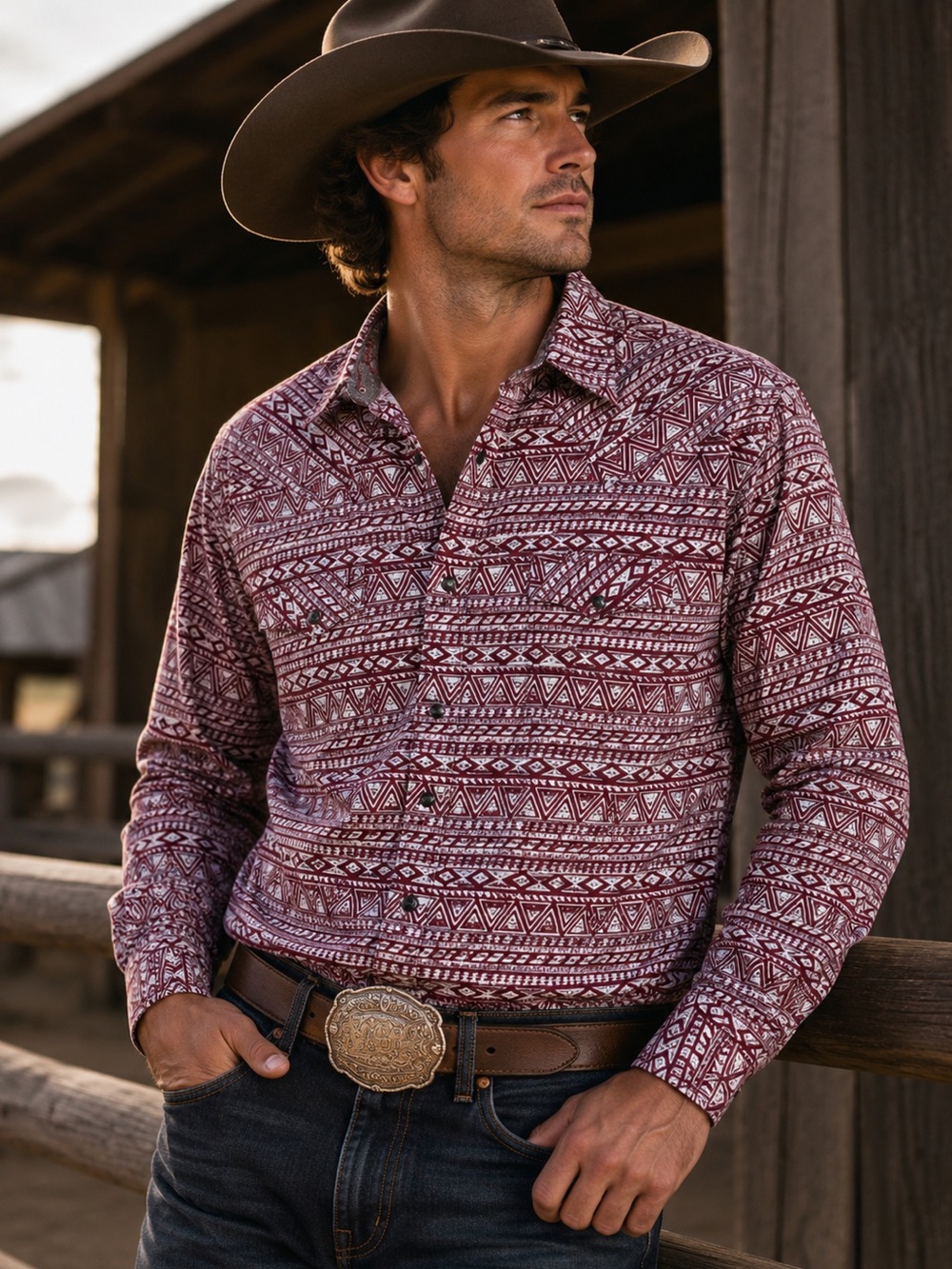 Cody James Western Pearl Snap Shirt Aztec Print Size Medium